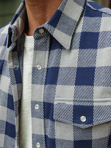 Chill Knit Pearl Snap Button-Up in Buffalo Check Navy