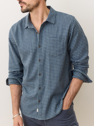 Classic LS Stretch Selvage Shirt in Green Navy Gingham