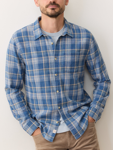 Classic LS Stretch Selvage Shirt in Blue Indigo Plaid
