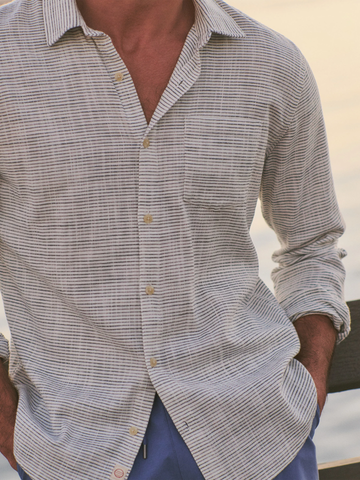 Classic LS Stretch Selvage Shirt in Natural Black Stripe