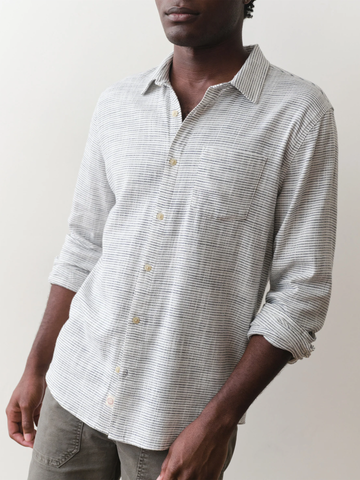 Classic LS Stretch Selvage Shirt in Natural Black Stripe