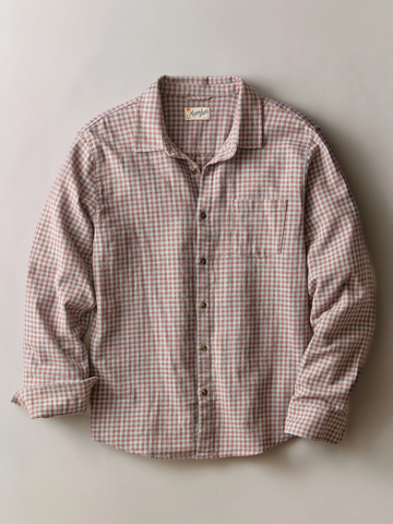 Classic Stretch Selvage Shirt Woven in Burgundy Blue Gingham