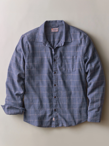 Classic Stretch Selvage Shirt Woven in Navy Windowpane