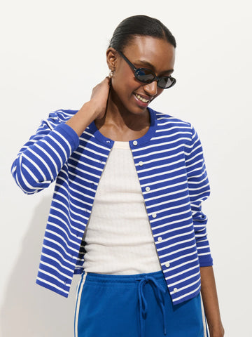 Coco Sport Striped Cardigan in Cotton in Blue/Ivory