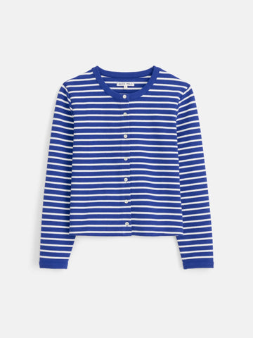 Coco Sport Striped Cardigan in Cotton in Blue/Ivory