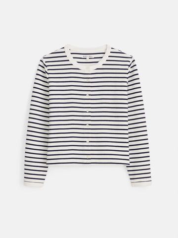 Coco Sport Striped Cardigan in Cotton in Ivory/Navy