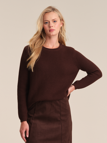Emma Crewneck Shaker Sweater in Coffee Bean