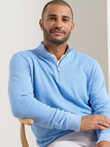 Coolspun Lite Cotton Quarter in Zip Sweater in Bluebird