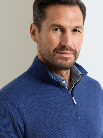Coolspun Lite Birdseye Quarter Zip Sweater in Navy