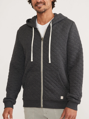 Corbet Quilted Full Zip Hoodie in Charcoal