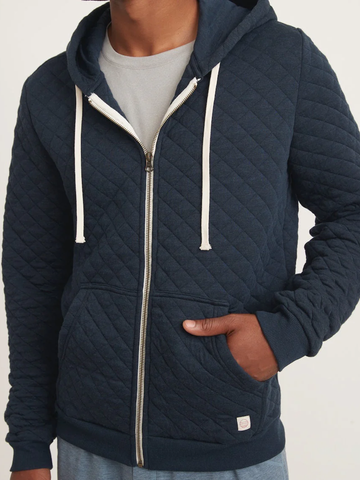 Corbet Quilted Full Zip Hoodie in Navy