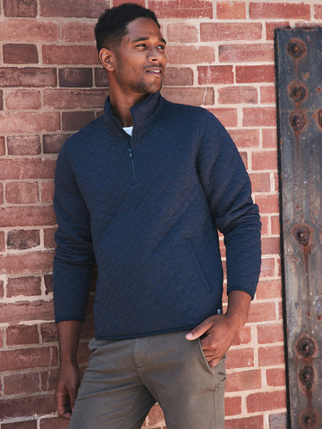 Corbet Quilted Pullover in Navy Heather