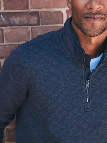 Corbet Quilted Pullover in Navy Heather