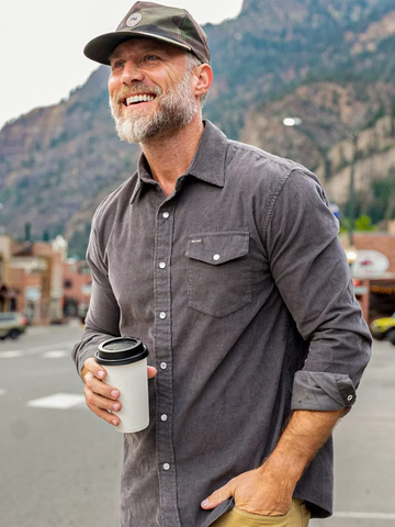 Corduroy Pearl Snap Button-Up in Charcoal