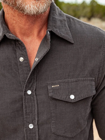 Corduroy Pearl Snap Button-Up in Charcoal