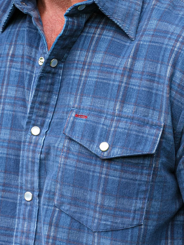 Corduroy Pearl Snap in Dusty Blue Plaid