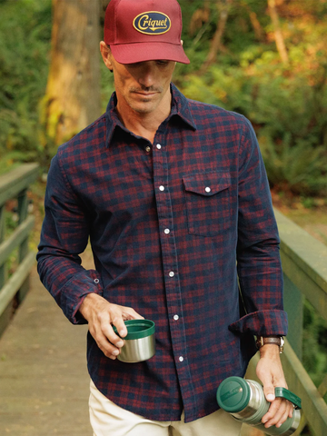 Corduroy Pearl Snap Button-Up in Navy Check