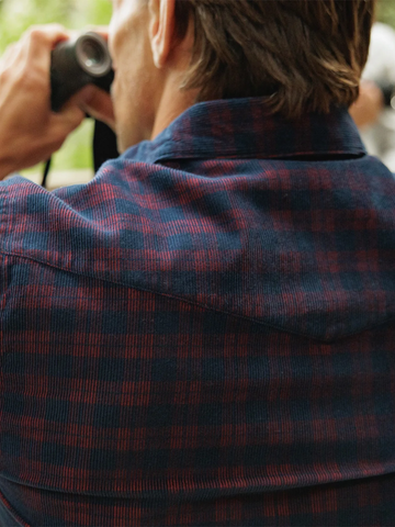 Corduroy Pearl Snap Button-Up in Navy Check