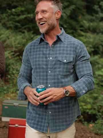 Corduroy Pearl Snap Button-Up in Slate Check