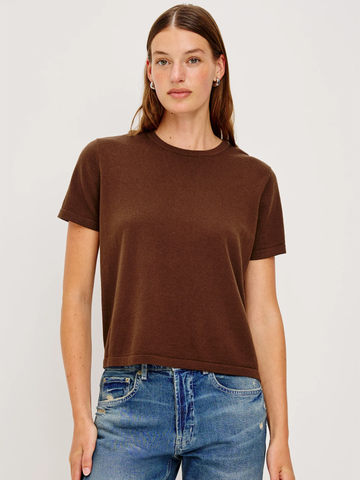 Cotton Cashmere SS Tee in Espresso