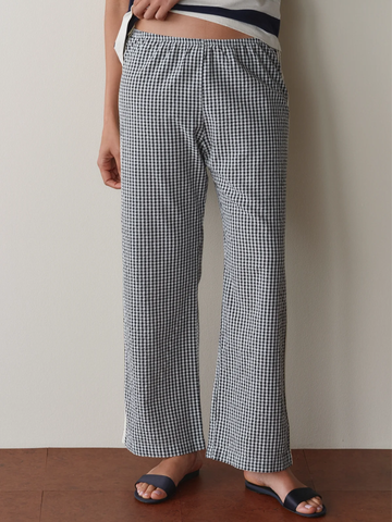 The Cotton Gingham Stripe Crop Pant in Jet