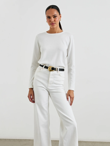 Cotton Cashmere Long Sleeve Tee in White