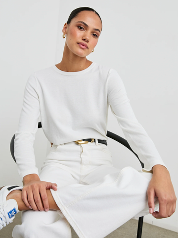 Cotton Cashmere Long Sleeve Tee in White