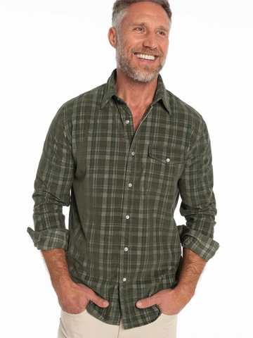 Corduroy Pearl Snap in Olive Plaid