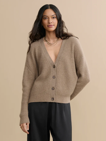 Cropped Cashmere Cocoon Cardigan in Undyed Stone