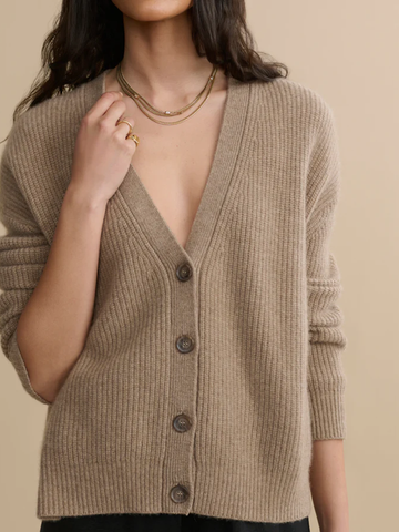 Cropped Cashmere Cocoon Cardigan in Undyed Stone