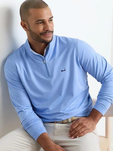 Custom Cape Perth Mélange Performance Quarter-Zip in Bluebird