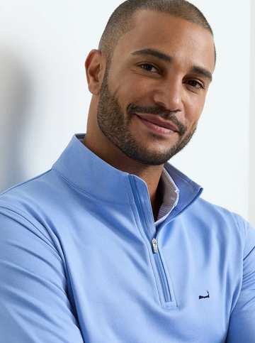 Custom Cape Perth Mélange Performance Quarter-Zip in Bluebird