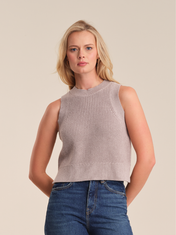 Demi High Neck Crew Tank in Taupe Heather