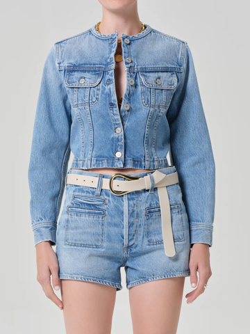 Devin Collarless Jacket in Cecil