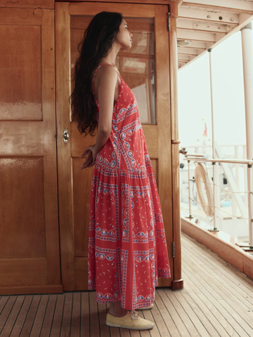 The Drop Waist Dress in Red Sailboat Bandana