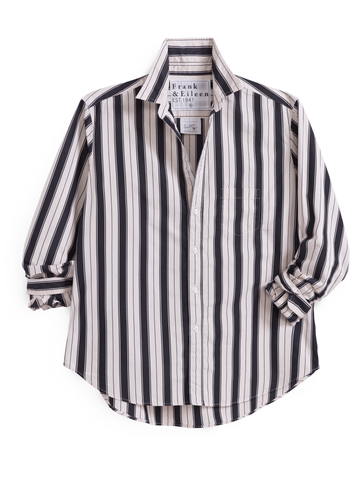 Eileen Relaxed Button-Up Shirt in Wide Black W/ Tan Stripe