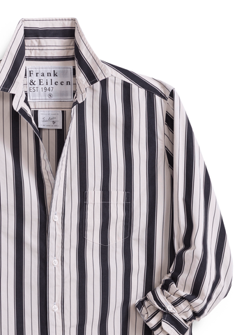Eileen Relaxed Button-Up Shirt in Wide Black W/ Tan Stripe