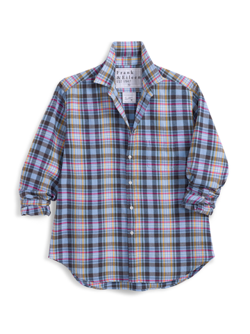 Eileen Relaxed Button-Up Shirt in Blue Gold Green White Plaid