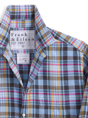 Eileen Relaxed Button-Up Shirt in Blue Gold Green White Plaid