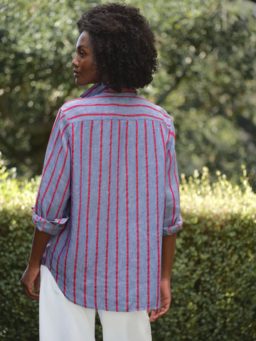 Eileen Button Up in Blue Red Textured Stripe