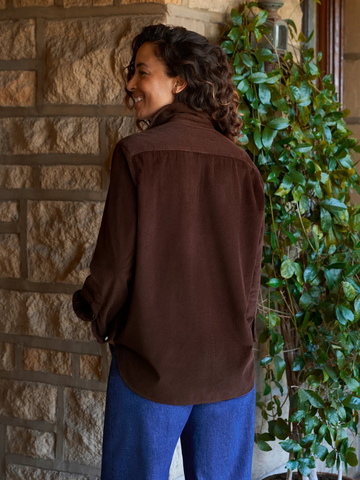 Eileen Relaxed Button-Up Shirt in Chocolate Corduroy