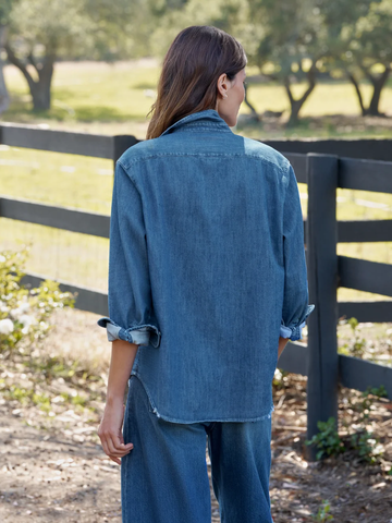 Eileen Relaxed Button-Up Shirt in Distressed Indigo Washed Denim