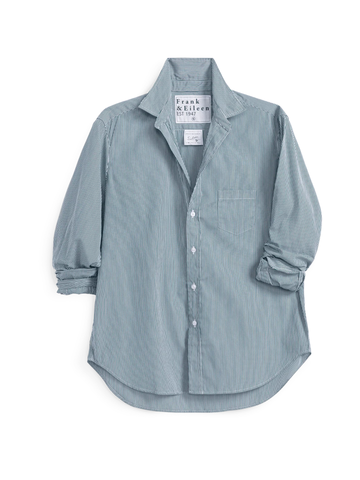 Eileen Relaxed Button-Up Shirt in Green & White Stripe