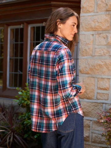 Eileen Relaxed Button-Up Shirt in Pink Turquoise Plaid