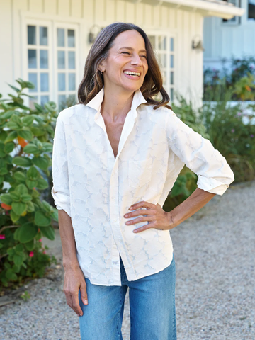 Eileen Relaxed Button-Up Shirt in Textured Natural Floweres