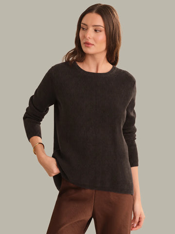 Emma Crewneck Shaker Sweater in Chocolate Plum