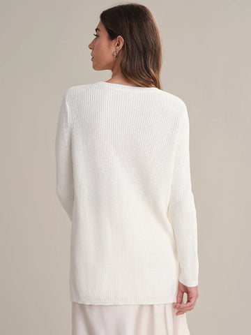Emma Crewneck Shaker Sweater in Chalk