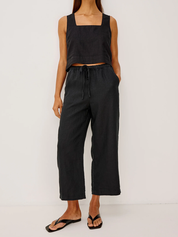 Emmie Crop Pants in Black Linen