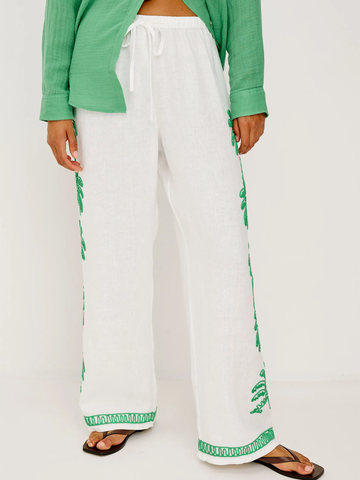 Emmie Pants in Emerald Palms Embroidery