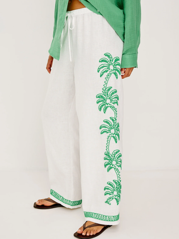 Emmie Pants in Emerald Palms Embroidery
